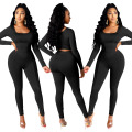 Latest Fall Autumn Bodycon Two Piece Set Tracksuit Women Winter 2021 Active Wear Women Gym Fitness Two Piece Set